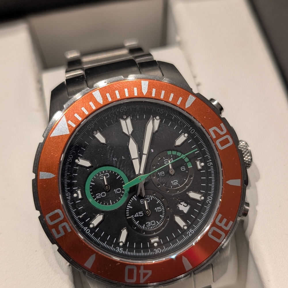 Nautis Stainless Steel 316 Divers Chronograph Watch.  Black And Orange Colorway